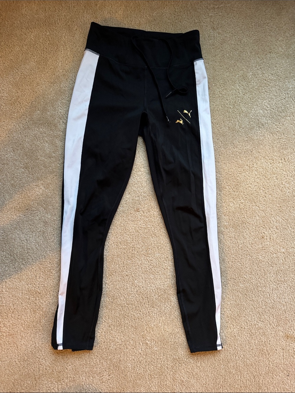 Puma + Tracksmith Black Leggings with White Side Panels